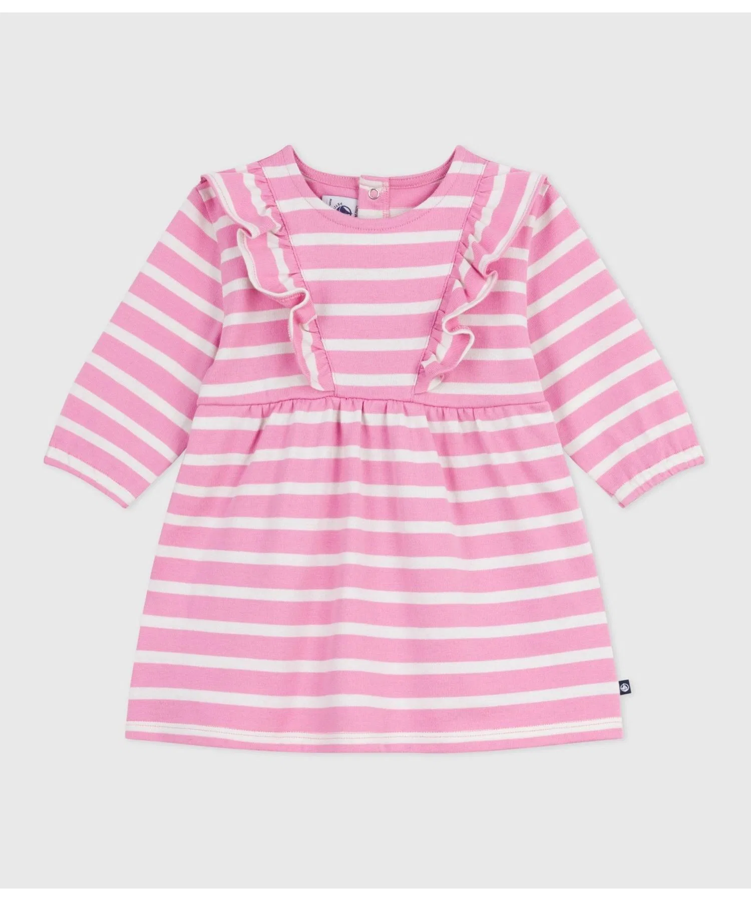 Детское платье в полоску с оборками Petit BATEAU бело-розовое — фото 4