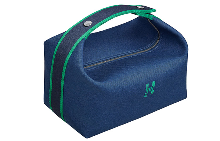 HERMES Сумка-тубус из холста для косметики унисекс морской синий — фото 3