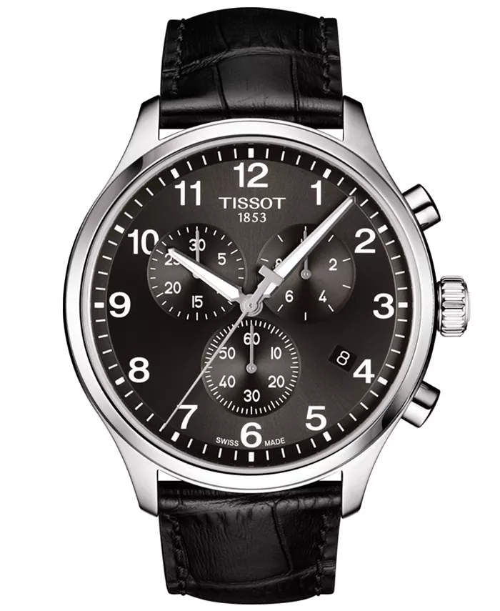 

Мужские швейцарские часы Chronograph Chrono XL Classic T-Sport с черным кожаным ремешком, 45 мм Tissot, черный