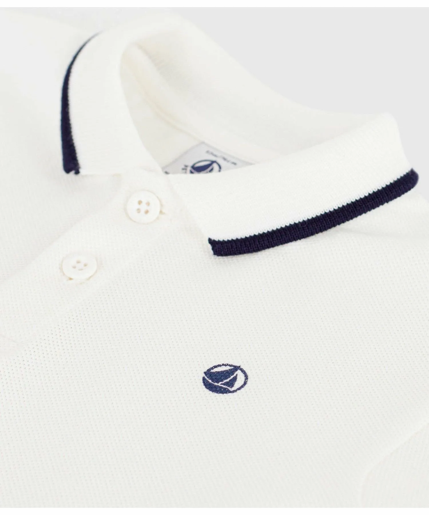 Рубашка-поло с короткими рукавами из трикотажа пике PETIT BATEAU, Off white — фото 3
