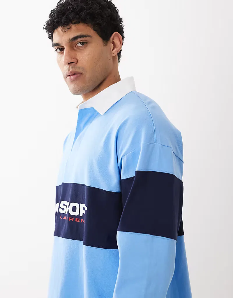 Спортивная футболка-поло Polo Ralph Lauren Sport оверсайз для регби, синий — фото 4