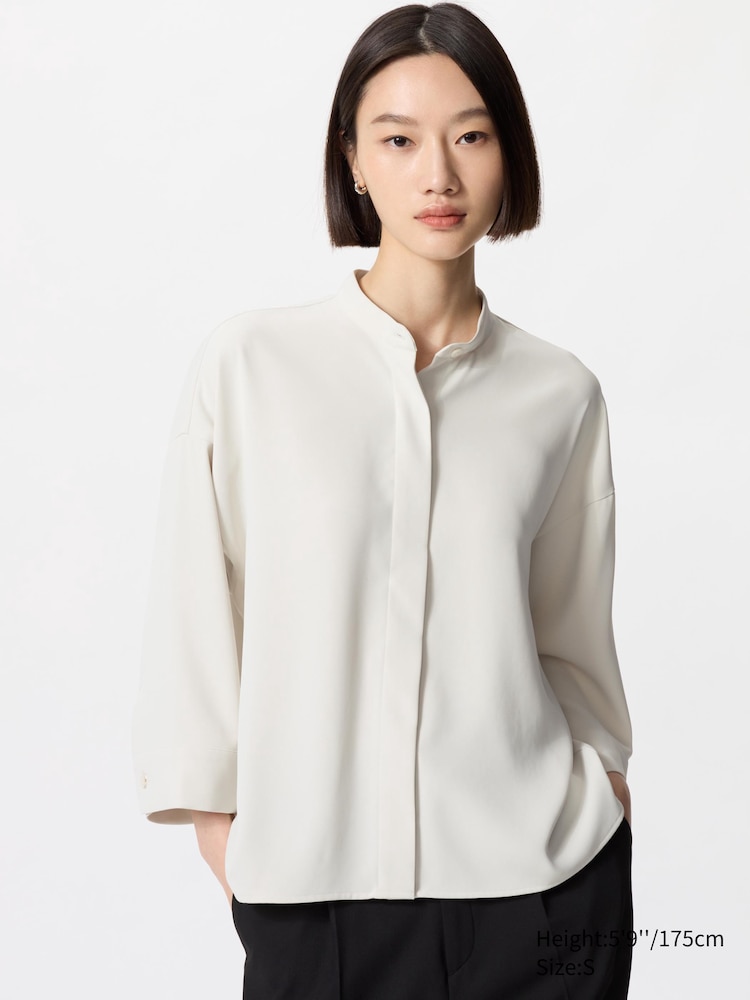 

Блуза с драпировкой рукав 3/4 Uniqlo, цвет 01 белый