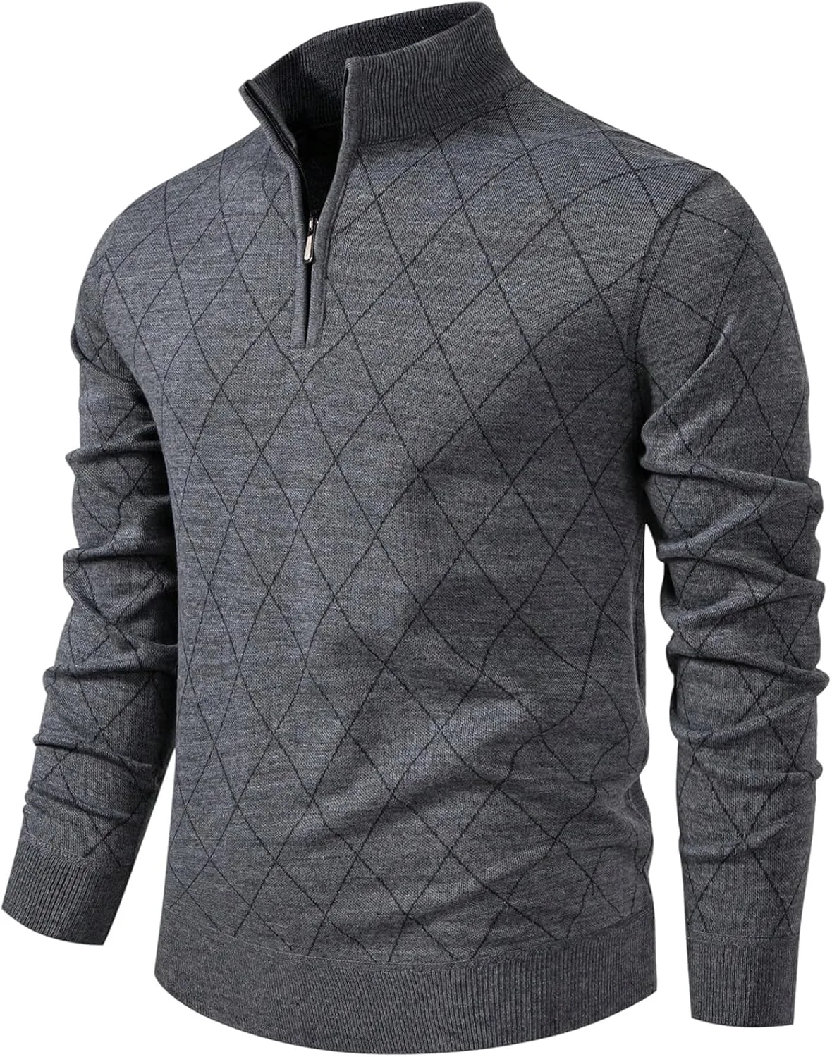 

Мужской свитер с узором аргайл, застежка на четверть, длинный рукав VIPWOLF