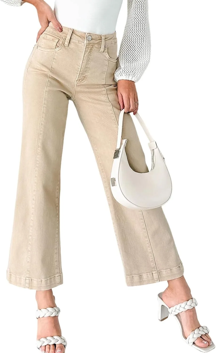 

Женские джинсы с высокой талией, широкие, укороченные, с карманами Whrounnk