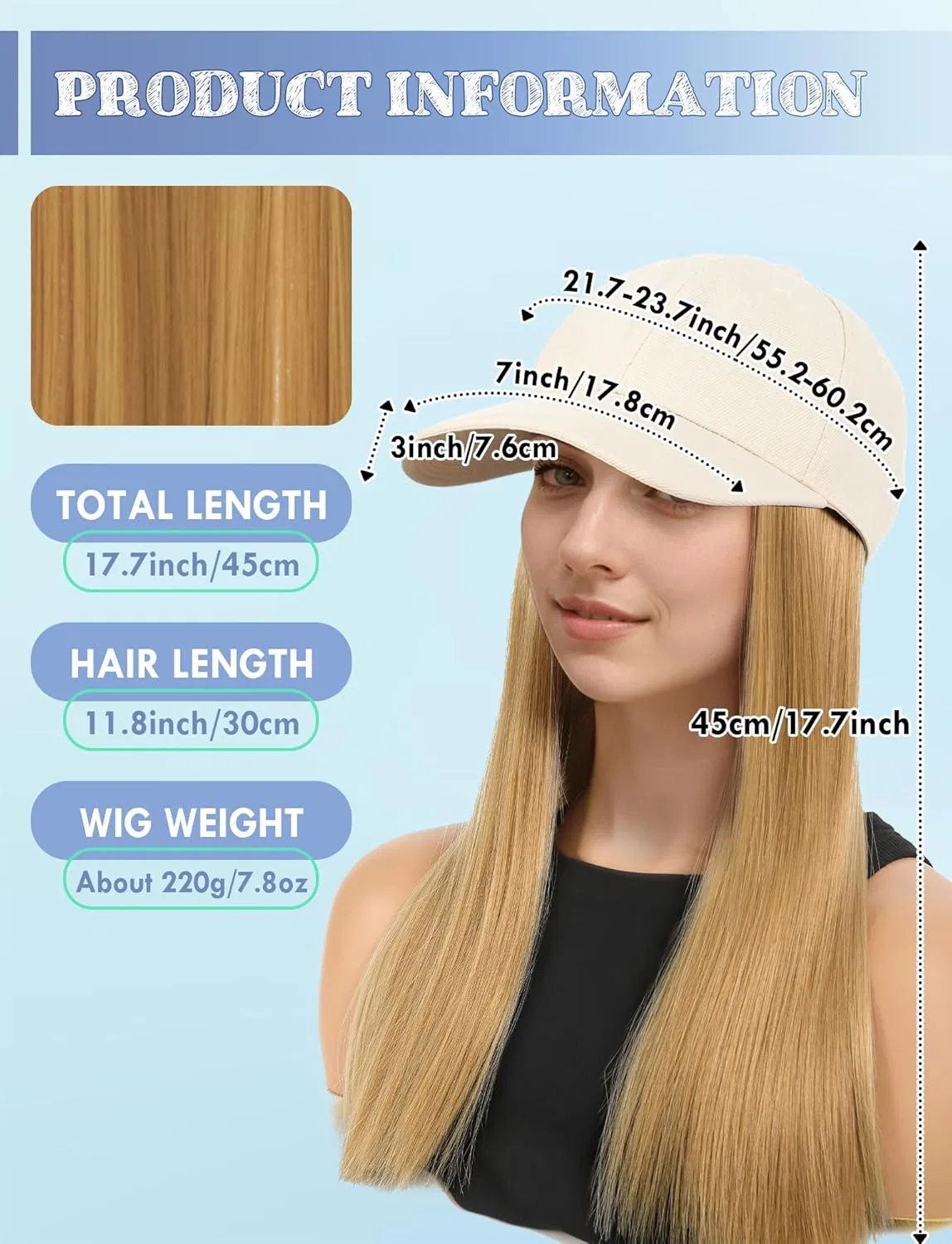 Регулируемый парик-кепка с длинными прямыми волосами Ausing, Dark Blonde — фото 2