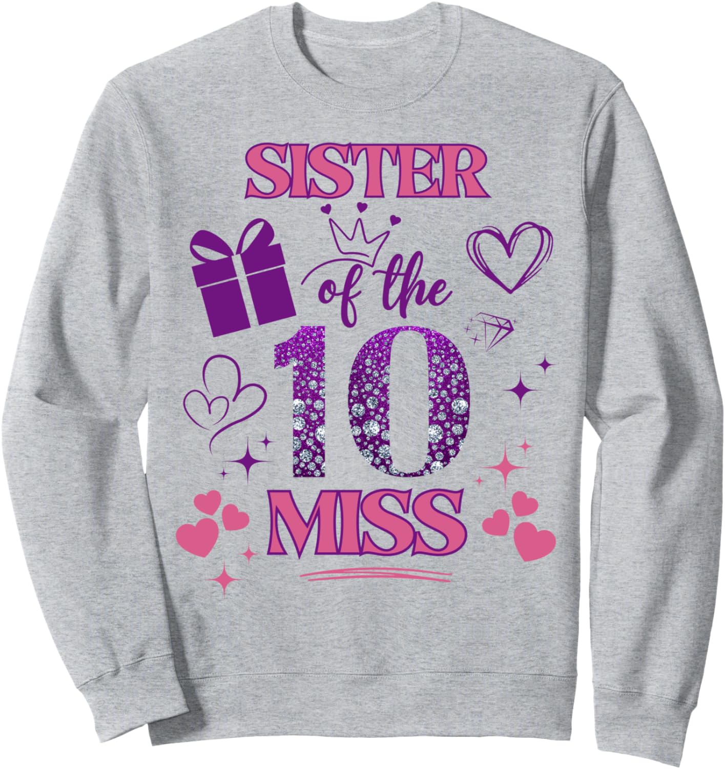 

Толстовка «Сестра мисс 10» в розово-фиолетовой тематике к 10-летию Family Look Pink And Purple Decorations Gifts
