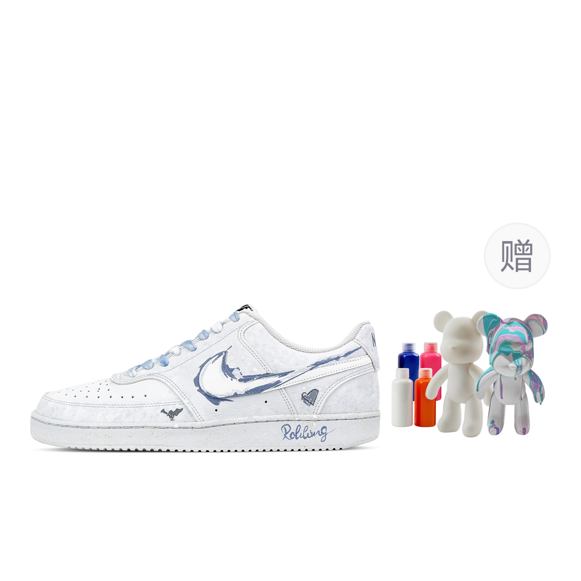 

Nike Кроссовки для скейтбординга Court Vision 1 Heartfelt Night Blue, устойчивые к истиранию Fluid Bear, низкие, мужские, сине-белые, сине-белые, бесплатный подарок: Fluid Bear