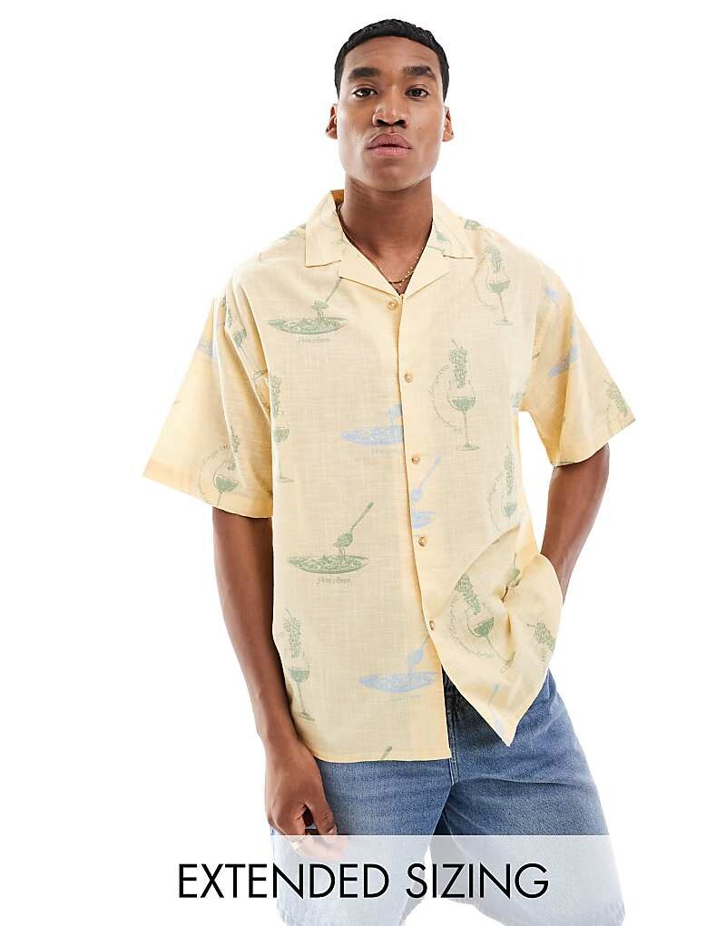 

ASOS DESIGN — рубашка оверсайз с кубинским воротником и узором «вино и макароны»