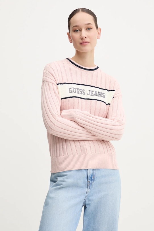 

Хлопковый свитер Guess Jeans, розовый