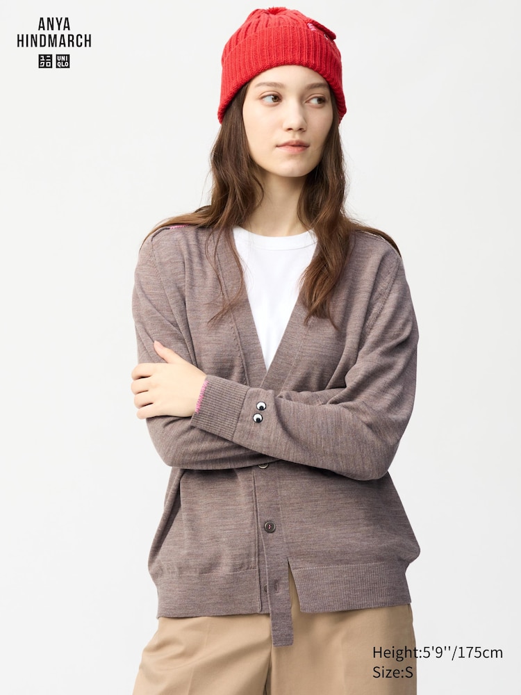 

Кардиган с v-образным вырезом из шерсти мериноса Uniqlo, цвет 34 коричневый