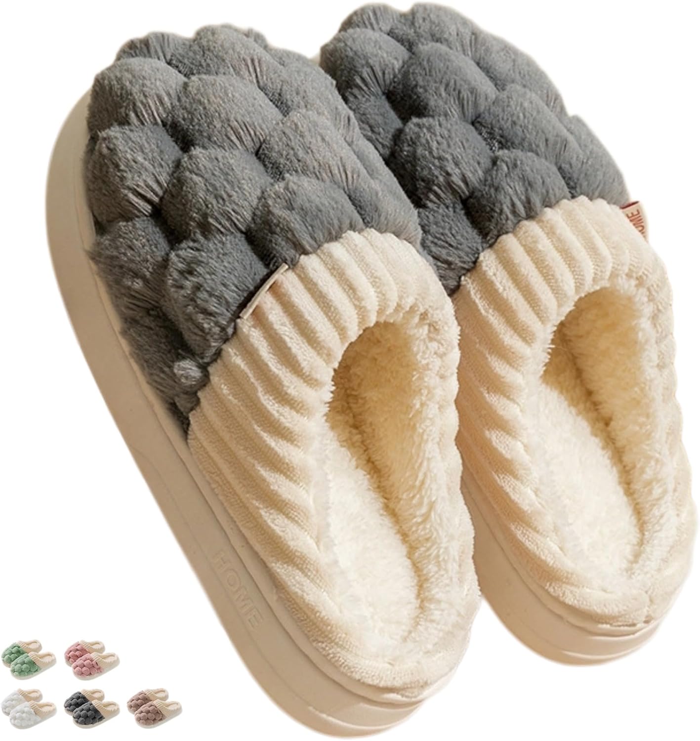 

Клетчатые тапочки для женщин и мужчин, хлопковые шлепанцы для дома, уютные зимние пушистые тапочки с теплым мехом, комнатные нескользящие тапочки на мягкой толстой подошве, домашние тапочки Iwhgrmp, серый