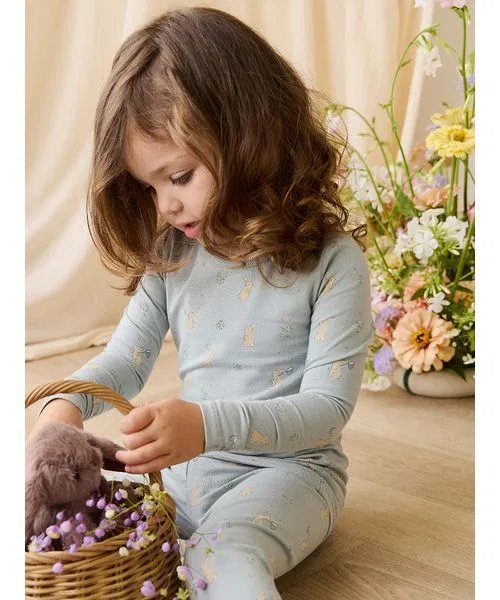 Детский длинный рукав пижамный комплект Lapin Jardin Blue из органического хлопка, синий — фото 2