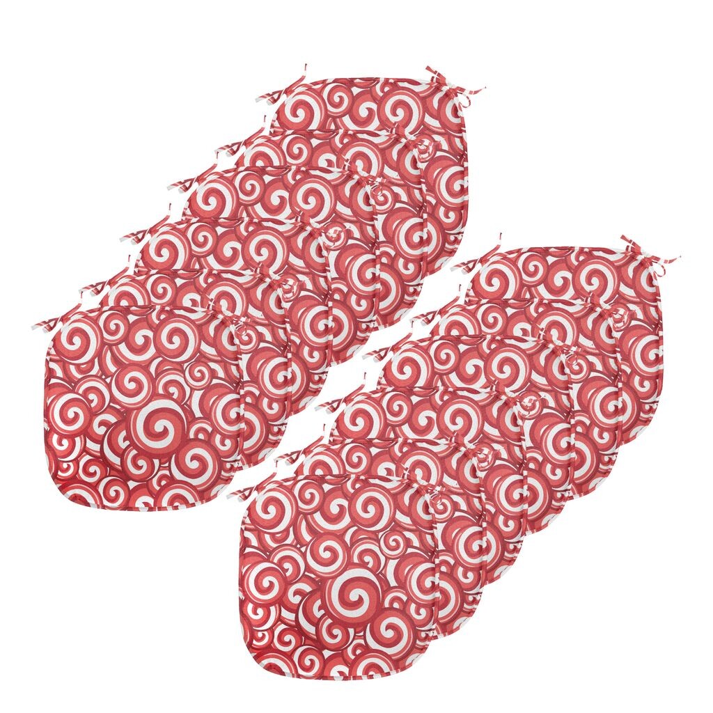 

Подушки на обеденный стул ABAKUHAUS Candy, праздничные спиральные рисунки, декоративная водонепроницаемая подушка с ремнями для кухонных сидений, 40 см x 40 см — упаковка из 12 шт., белый коралловый рубин, красный