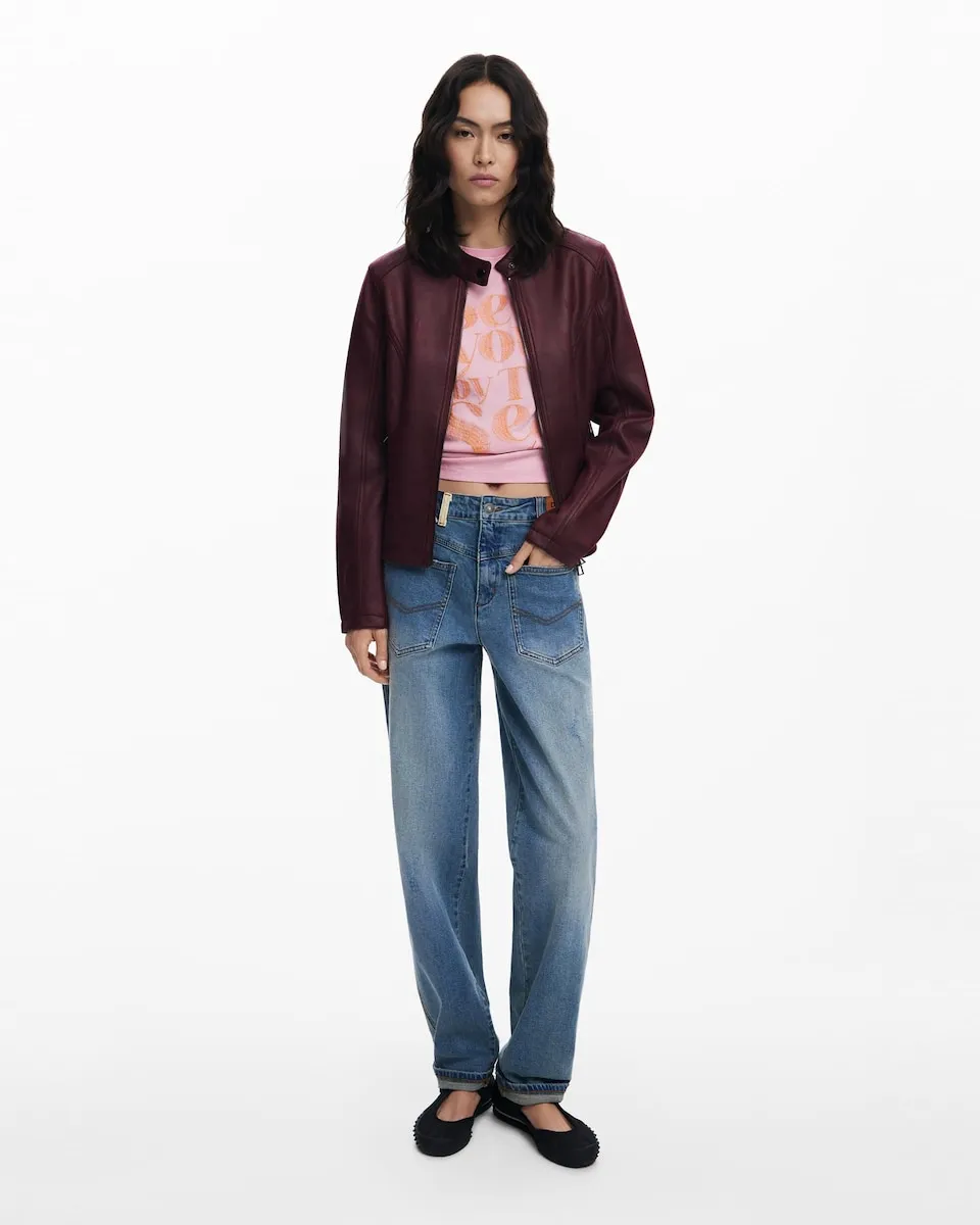 

Женская куртка-бомбер из комбинированной кожи Desigual, бордовый