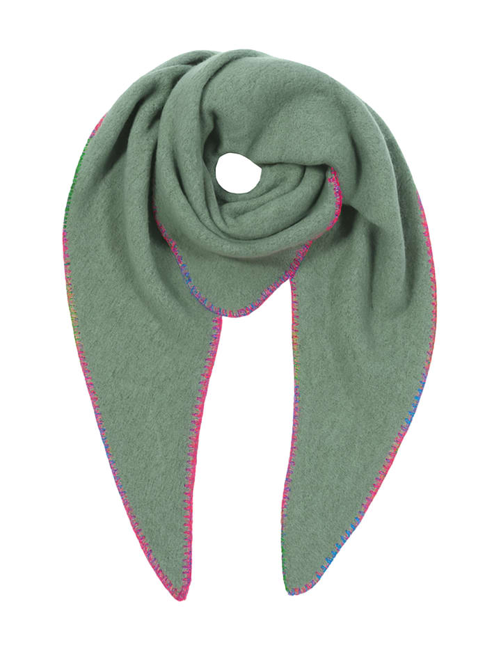 

Треугольный шарф с цветной декоративной строчкой по краю зеленого цвета. Faera