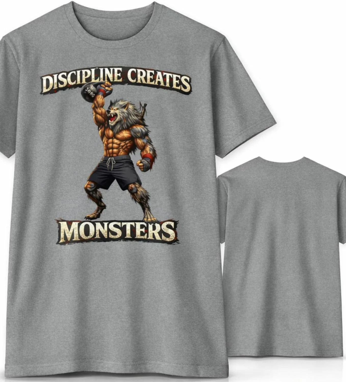 Футболка с принтом Discipline Creates Monsters, GENERIC, Heather Heavy Metal