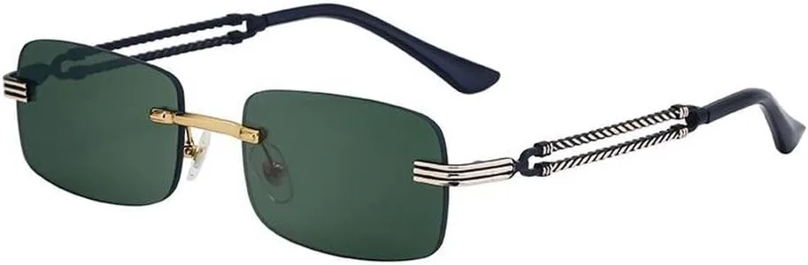 

Маленькие прямоугольные солнцезащитные очки без оправы для мужчин, роскошные винтажные панк-очки, безрамочные солнцезащитные очки UV400 LVTFCO, C3goldgreen