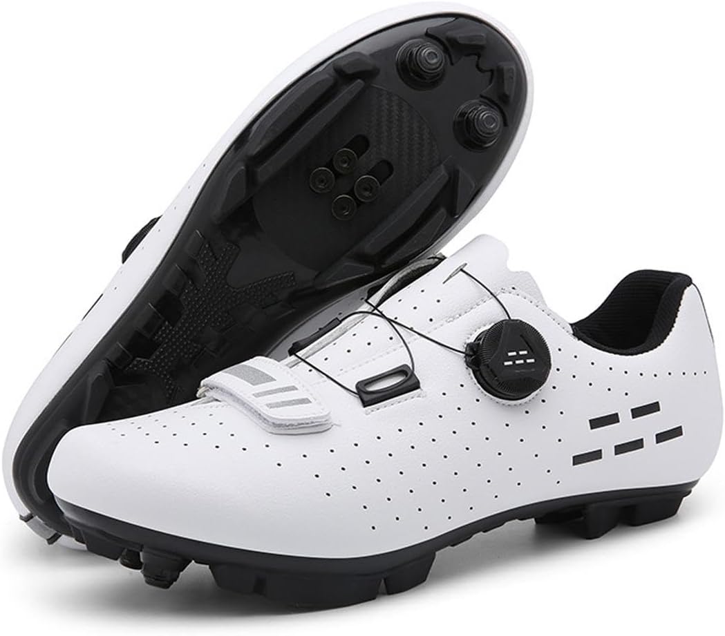 

Велосипедные туфли для мужчин и женщин, шоссейные/MTB - система самозапирающихся SPD, легкие и дышащие велотуфли с плоской подошвой для дороги и бездорожья (унисекс) Wttagkl, белый