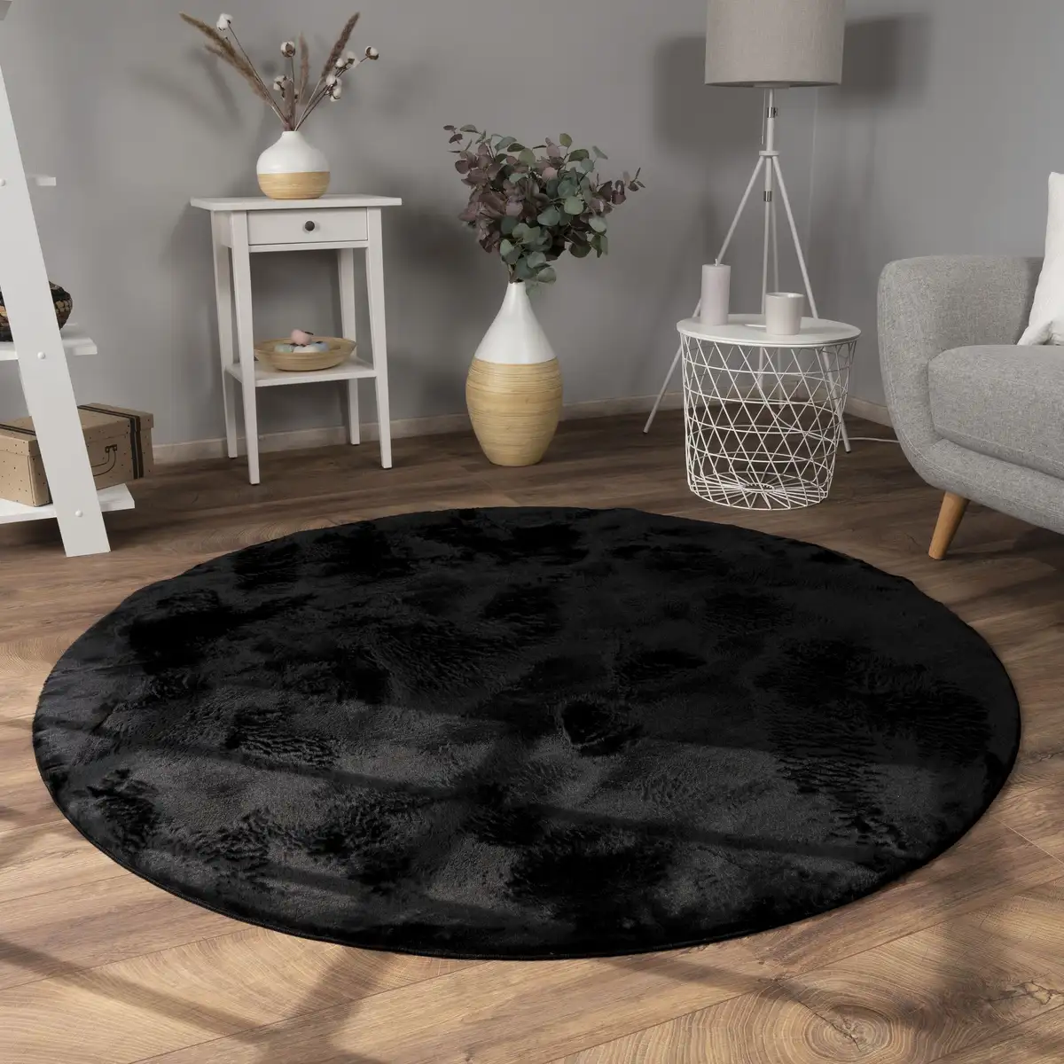 

Меховой ковер Paco Home "Faux Fur Soft 380", круглый, приятный ковер с длинным ворсом, особенно мягкий, однотонный Ø 200 см, черный