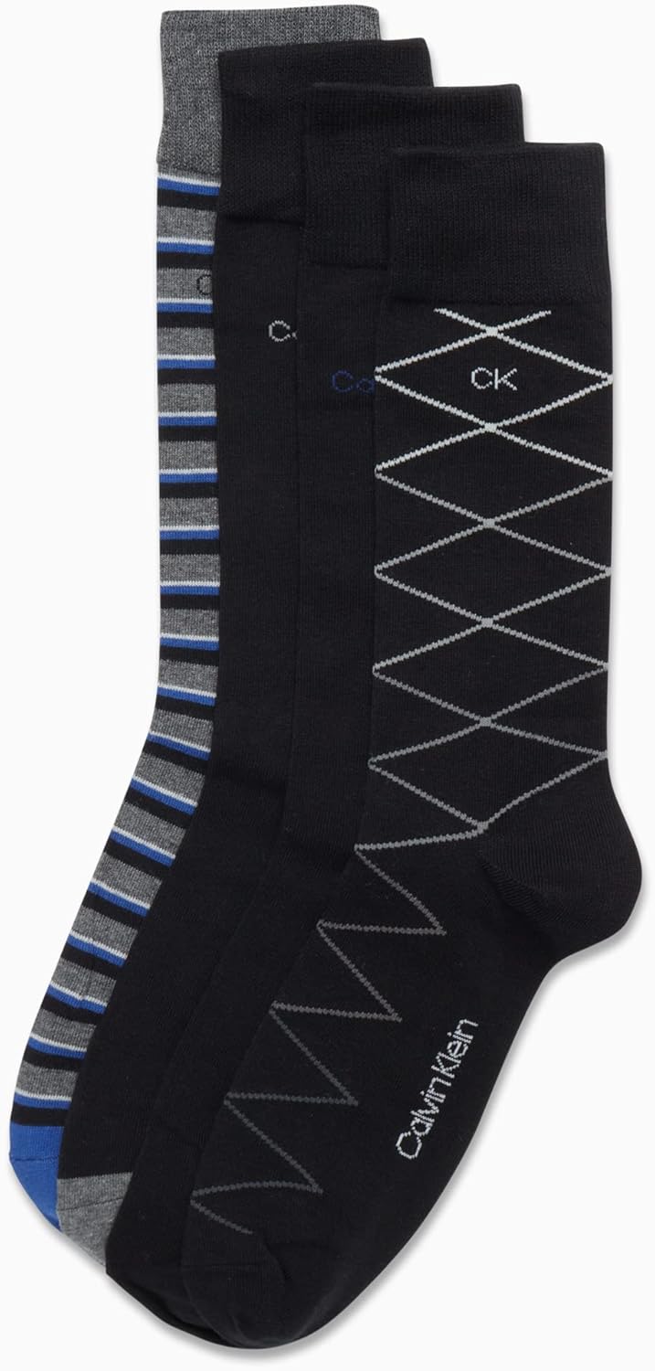 Мужские носки Calvin Klein Crew Socks - 4 пары, легкие, влагоотводящие, мягкие, спортивные носки для мужчин, для занятий спортом и бега, Black Pattern — фото 4