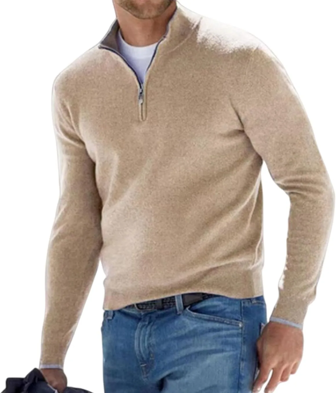 Мужской шерстяной свитер с молнией, 1/4 zip, теплый осенне-зимний пуловер