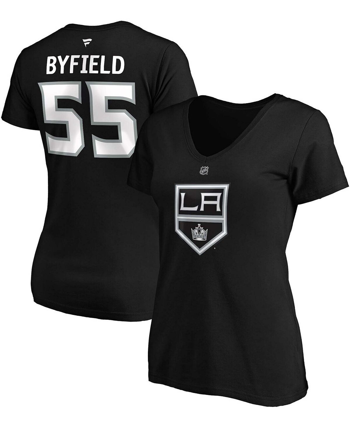 

Женская черная футболка с v-образным вырезом Quinton Byfield Los Angeles Kings Authentic Stack Name Number Fanatics, черный