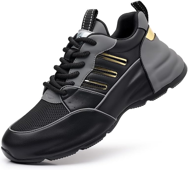 

Мужские модные кожаные туфли из коровьей кожи с закрытой подошвой, толстая подошва, спортивная обувь для увеличения роста. Стильные и универсальные, подходят для бега на улице и повседневной носки Lhyxu, черный/серый