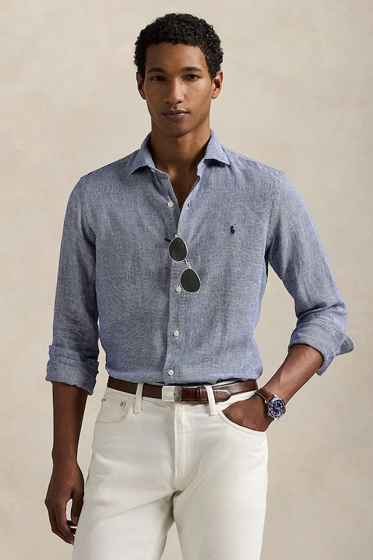 

Льняная рубашка Polo Ralph Lauren, темно-синий