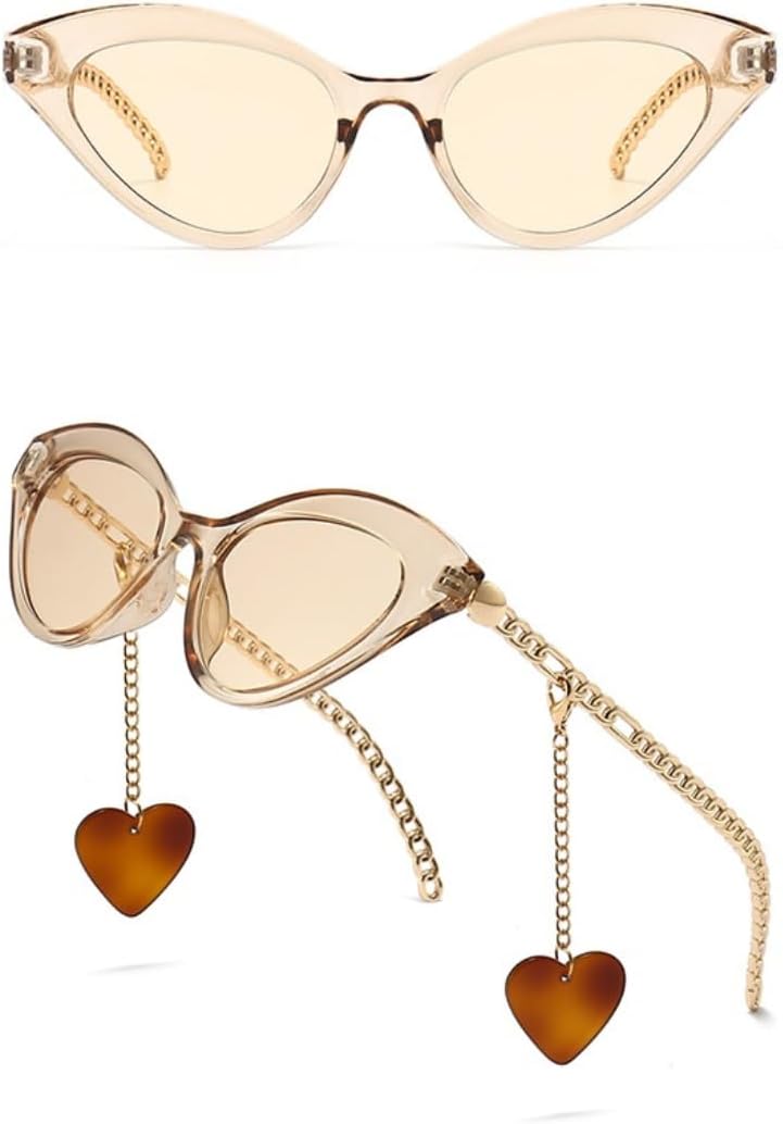 

Винтажные маленькие солнцезащитные очки «кошачий глаз» для женщин, роскошные очки с классической цепочкой и подвеской в ​​виде сердца, защита от УФ-излучения UV400 UATXTAU, 6