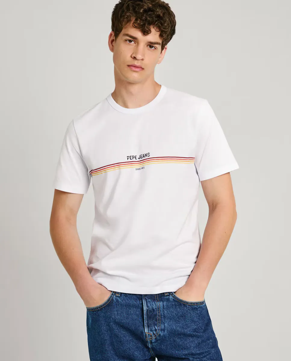 

Мужская футболка с короткими рукавами и разноцветным принтом Pepe Jeans, белый