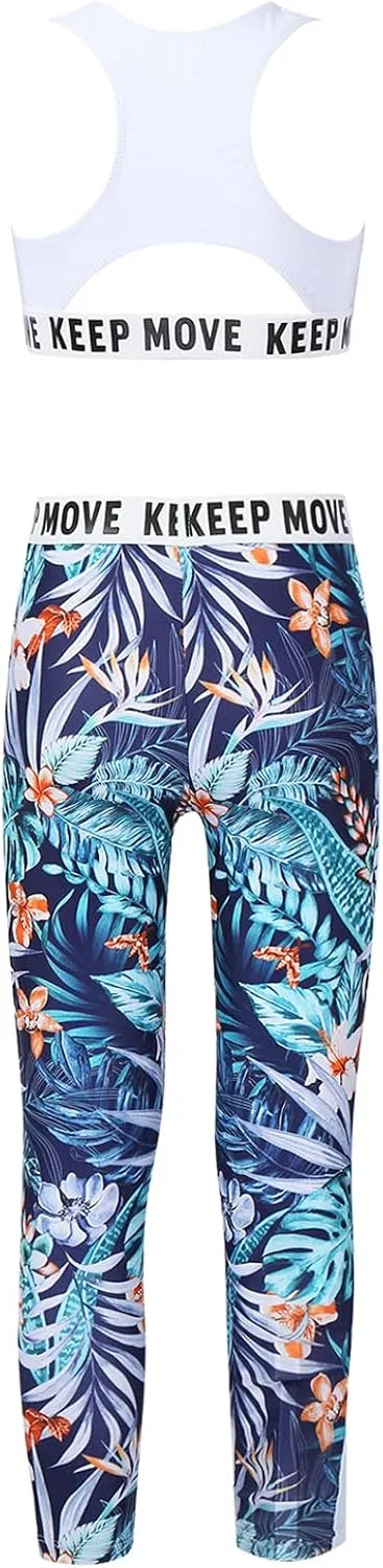 Детский спортивный комплект топ и леггинсы Moggemol, 2 предмета, Green-floral — фото 3