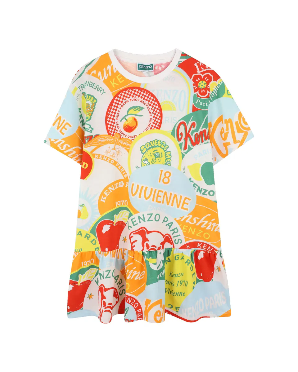 

Платье для девочки с принтом из хлопка Kenzo Kids, многоцветный