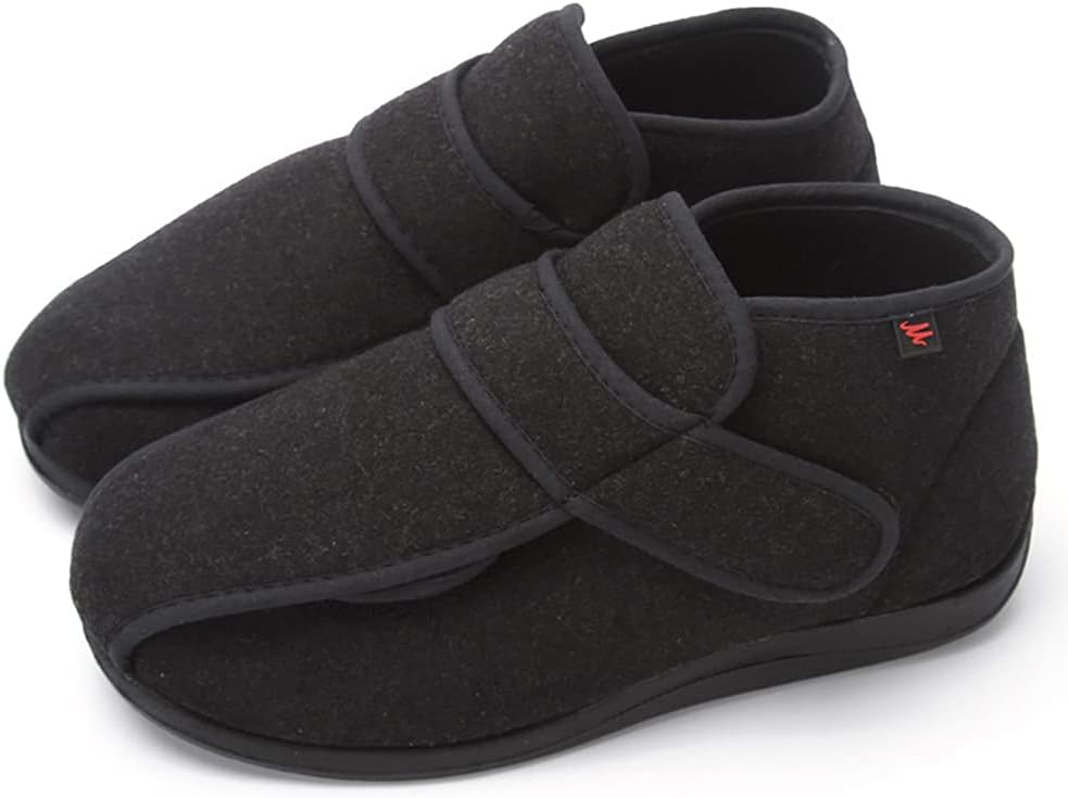 

Мужские теплые широкие туфли, с регулируемыми застежками, ходовые тапочки для артрита, отеков и опухших ног, для мужчин среднего и пожилого возраста ZJING, черный