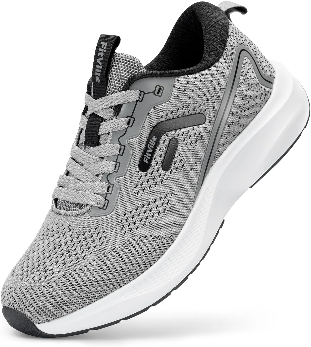 

Мужские кроссовки FitVille широкого типа для ходьбы с амортизацией, беговые кроссовки, теннисные кроссовки широкой полноты с поддержкой свода стопы для облегчения болей при плантарном фасциите, серый
