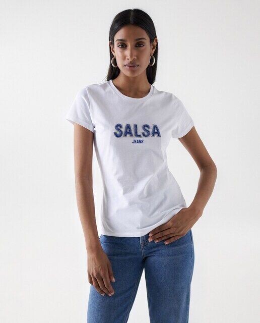 

Женская футболка с короткими рукавами и фирменной деталью Salsa Jeans, белый