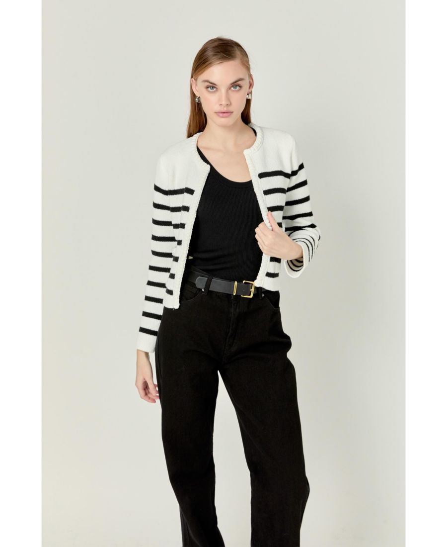 

Женский кардиган в полоску с косами English Factory, Off white