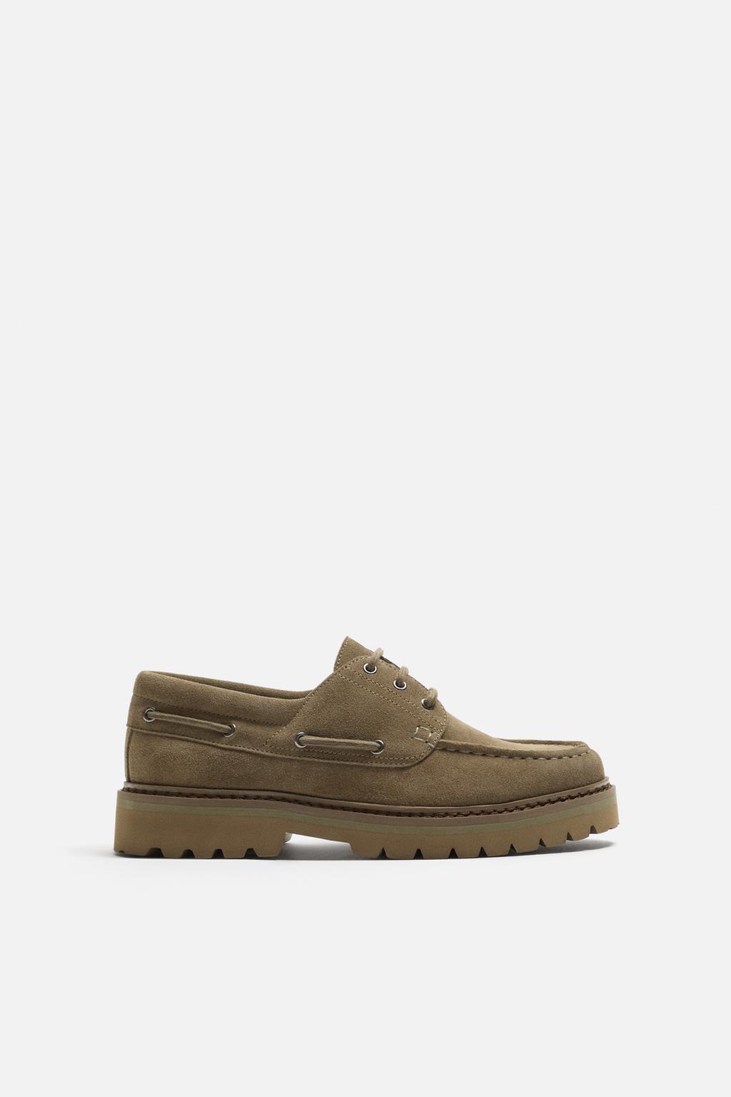 

Кожаные палубные туфли ZARA, цвет Khaki Green