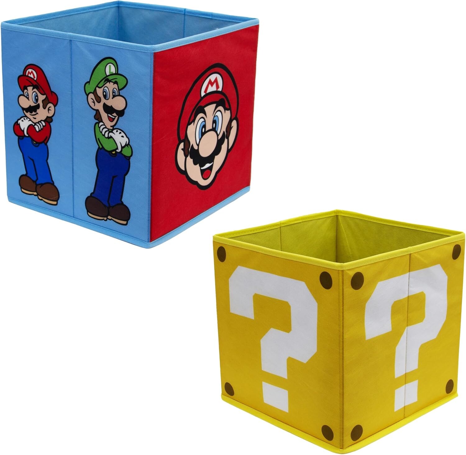 

[T] Официально лицензированные коробки для хранения Nintendo Super Mario | 2 упаковки складных кубиков для хранения Faces Design с Марио и Луиджи | Идеально подходит для организации детской комнаты, детской игровой комнаты, 30 х 30 см. Character...
