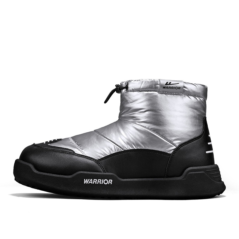 

Утепленные водонепроницаемые противоскользящие короткие зимние ботинки Puffy Shoes для мужчин с защитой от истирания и эффектом увеличения роста WARRIOR, серебро черный