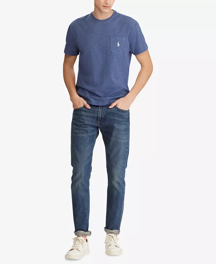 Мужская классическая футболка с круглым вырезом и карманом Polo Ralph Lauren, синий — фото 3