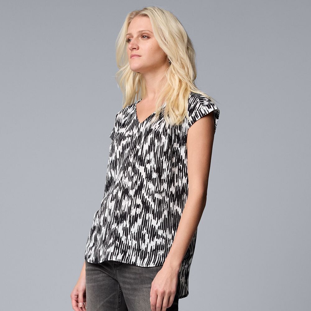 

Женский топ Simply Vera Vera Wang с v-образным вырезом, цвет Black Vertical Texture