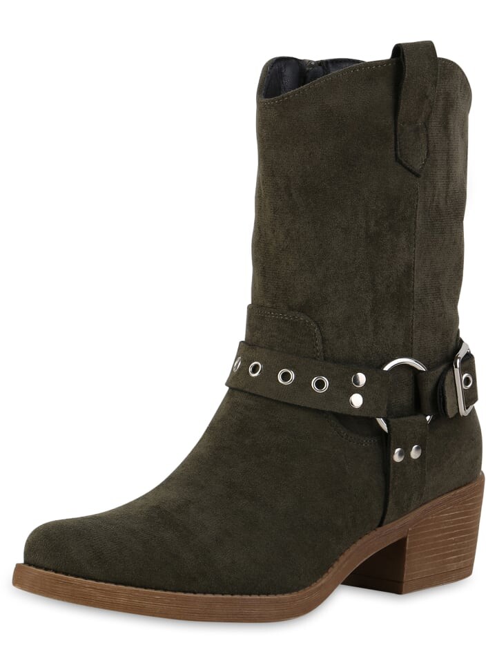 Ботильоны VAN HILL Cowboy Boots Grace, цвет olivgrün velours