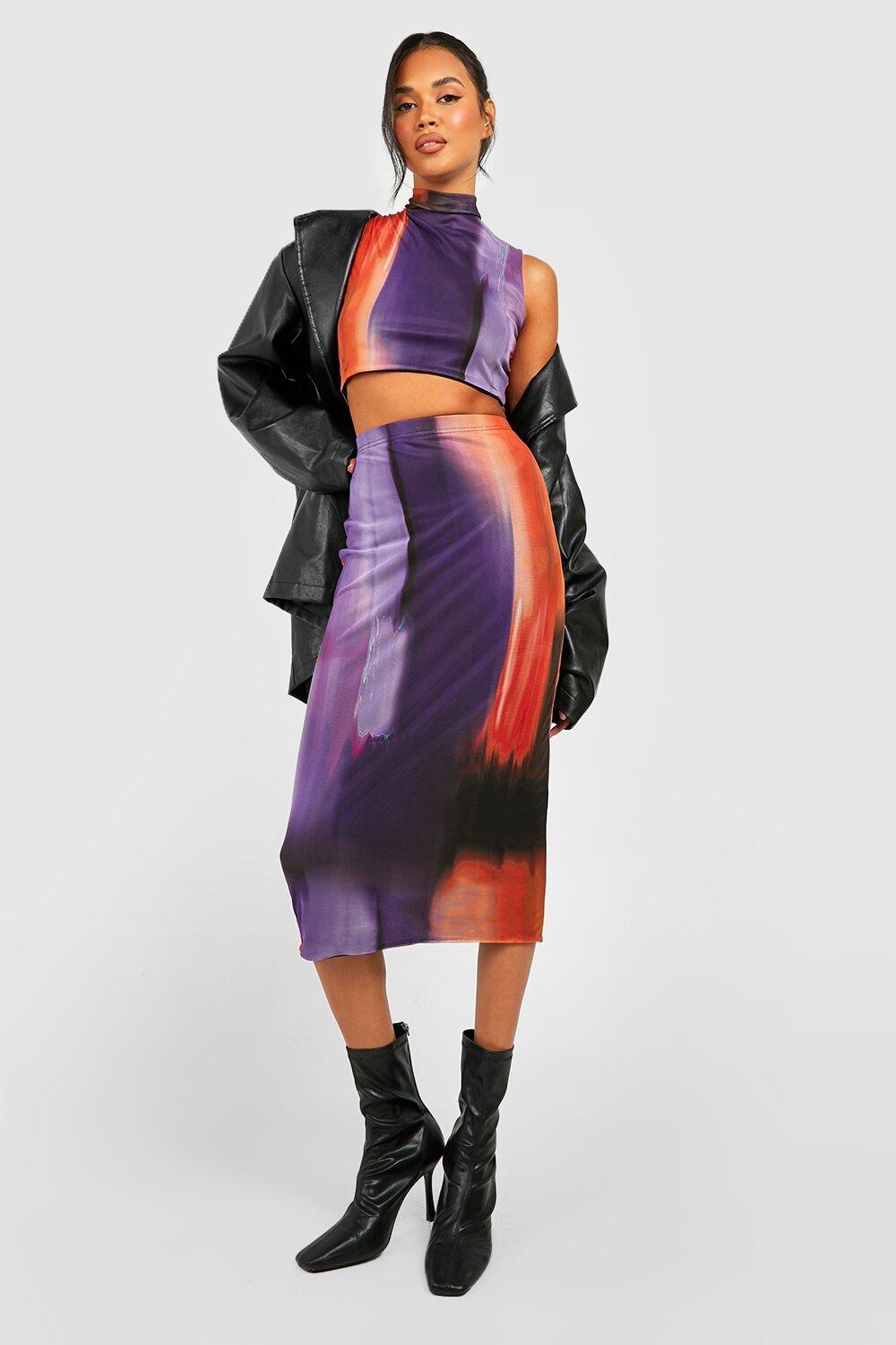 

Юбка миди с сеткой ombre Boohoo, разноцветный