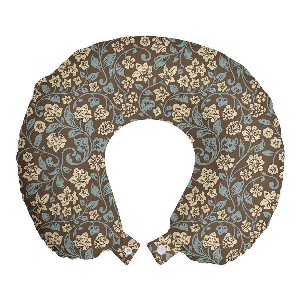

ABAKUHAUS Vintage Дорожная подушка для шеи, ностальгический завиток с цветочным рисунком, пенопластовые дорожные принадлежности для самолета и автомобиля, 30x30 см, темно-серо-коричневый бледно-сланцевый синий