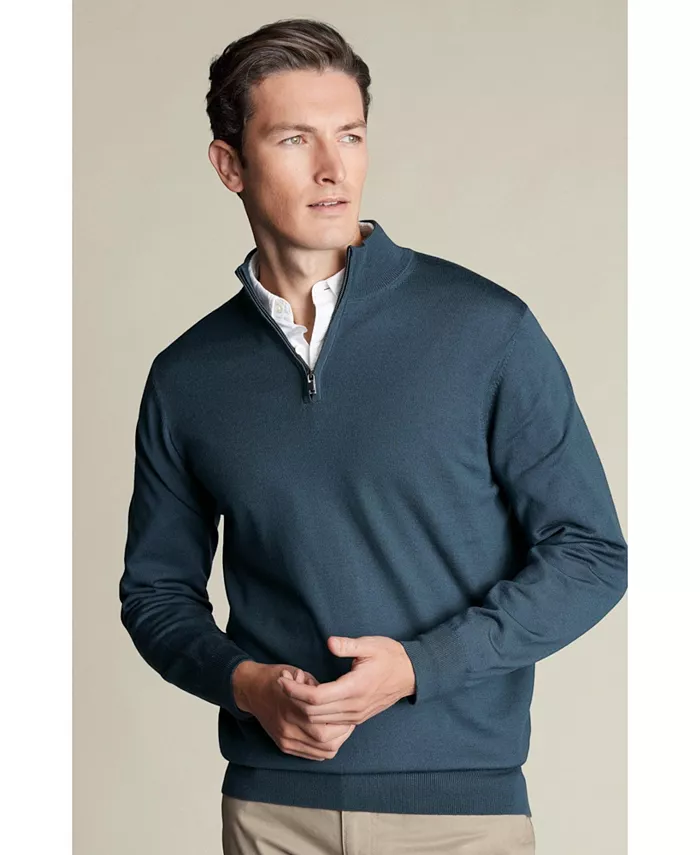 

Мужской джемпер с молнией из чистой мериносовой шерсти Charles Tyrwhitt, синий