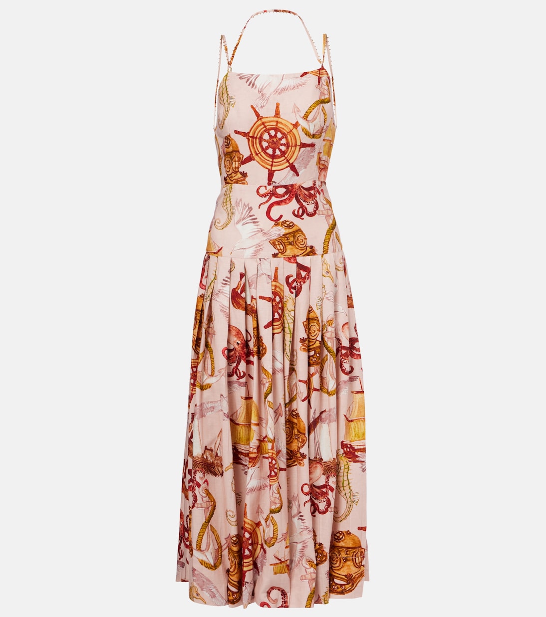 

Морское чудо миди-платье из смесового льна Farm Rio, Nautical Wonder Pink