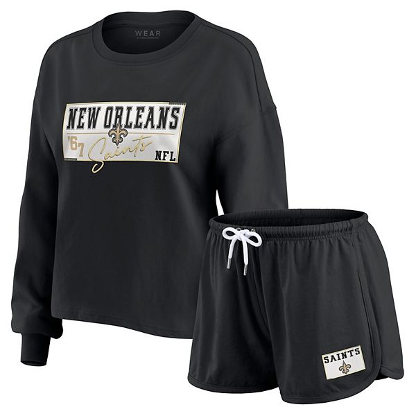 

Женский черный сет New Orleans Saints: регбийка с длинным рукавом и шорты Wear By Erin Andrews