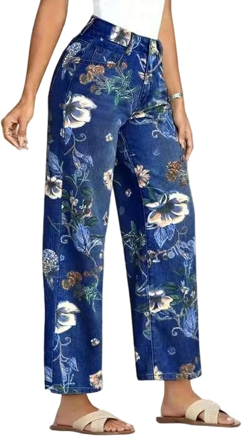 

Джинсы Floral Barrel с завышенной талией и свободным кроем | Повседневные брюки-клеш Boho Guyuati