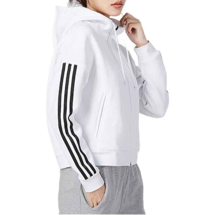 Женская куртка с капюшоном и тремя полосками, белая Adidas — фото 4