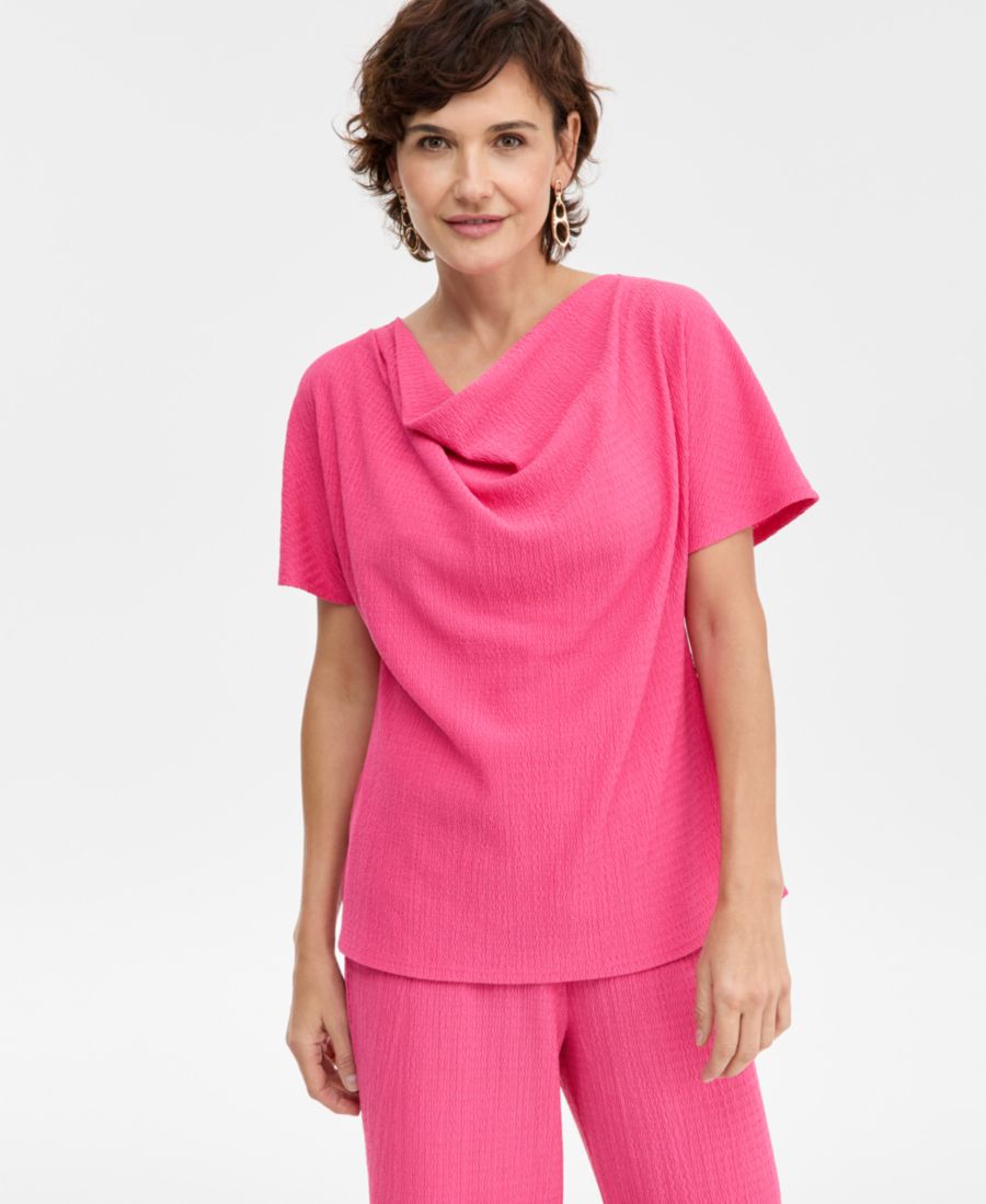 

Женская футболка с короткими рукавами и фактурным воротником-хомутом JM Collection, Raspberry Pink, Красный, Женская футболка с короткими рукавами и фактурным воротником-хомутом JM Collection, Raspberry Pink